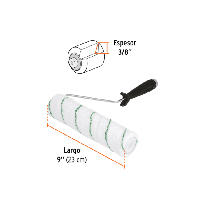 Rodillo para pintar 9" x 3/8" microfibra, sup. poco rugosas - Imagen 3