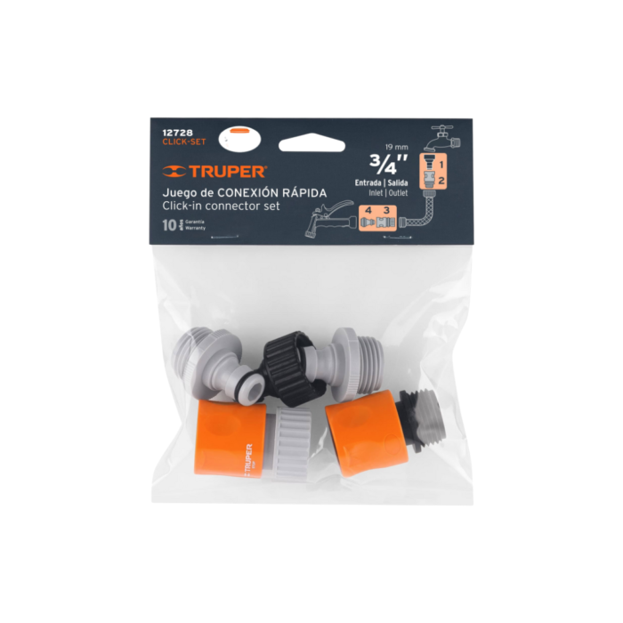 Juego de 5 conectores 3/4" rápidos de ABS, sistema click