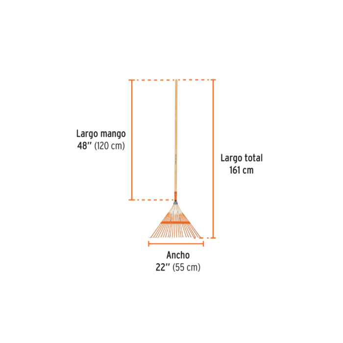 Escoba metálica para jardín,recta, 22 dientes, mango 48"