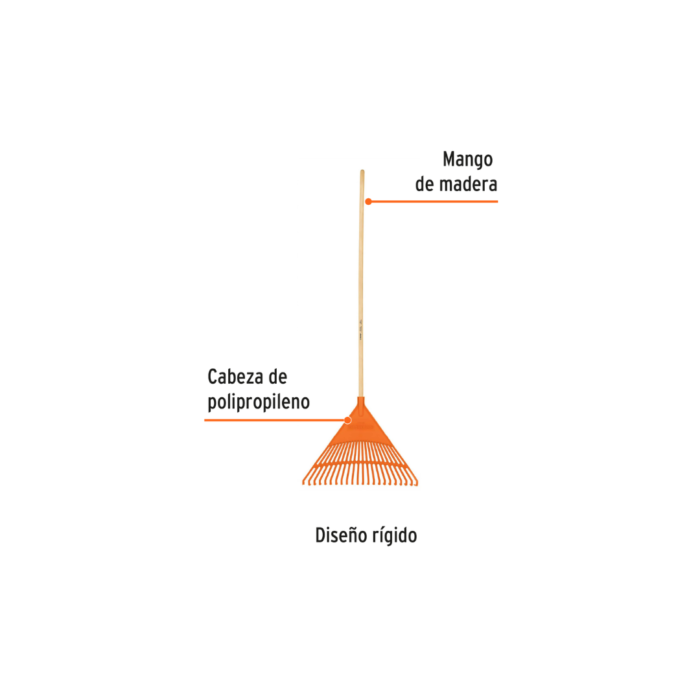Escoba plástica rígida para jardín, 22 dientes, mango 48"