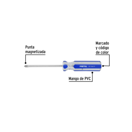 Desarmador de cruz 1/4 x 4" mango de PVC, Pretul