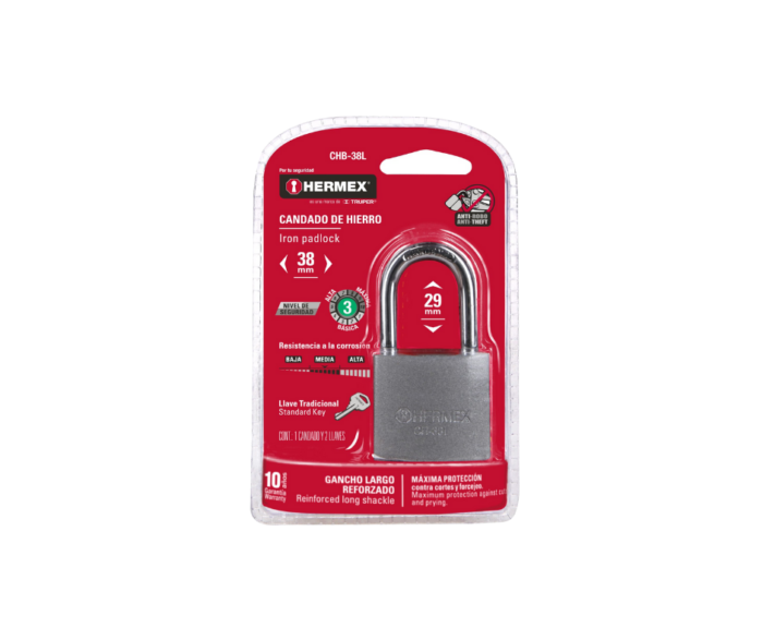 Candado de hierro 38mm gancho largo blíster - Imagen 5