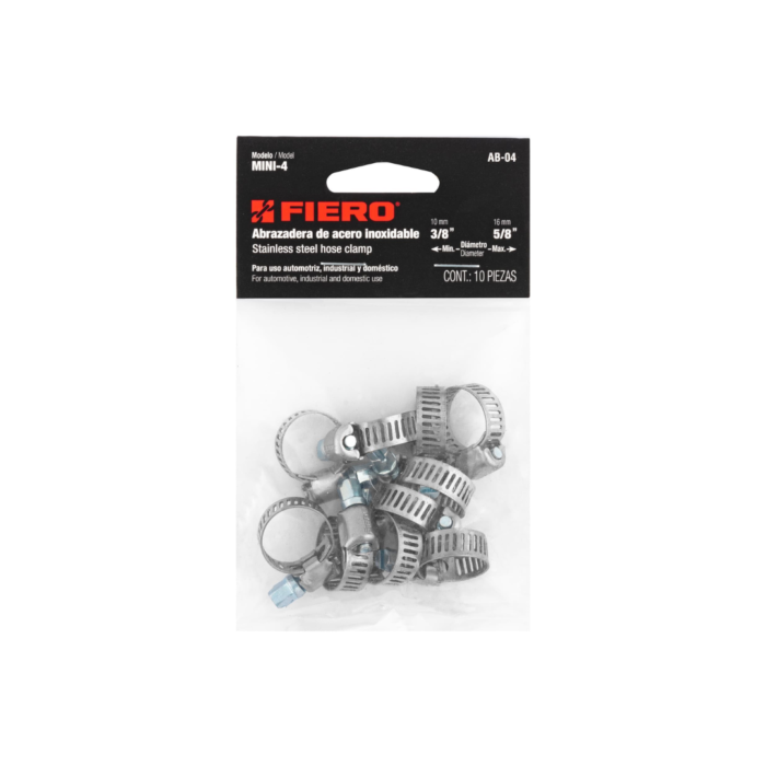 Bolsa con 10 abrazaderas mini, reforzadas # 4, 3/8 - 5/8"