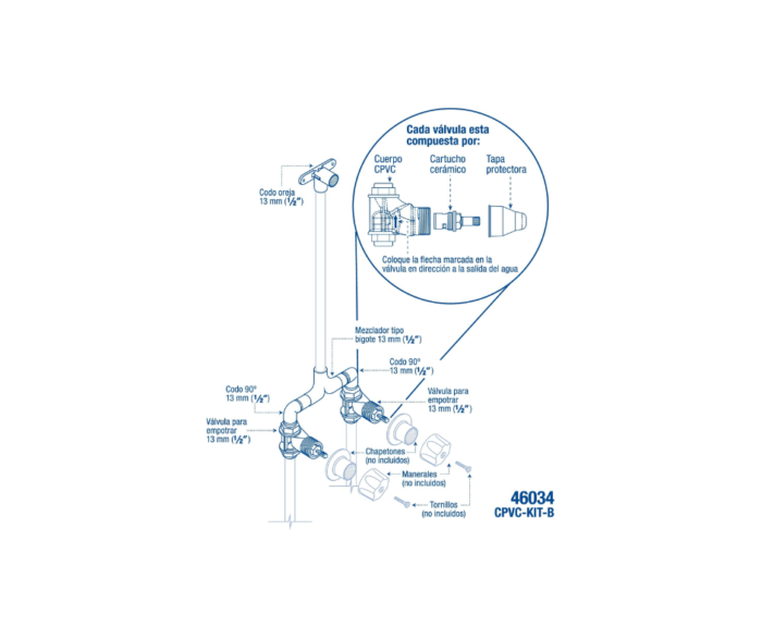Kit Conexiones CPVC instalación regadera sin maneral - Imagen 4