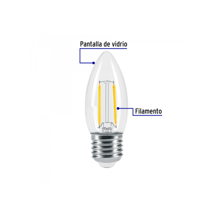 Lámpara LED tipo vela 3 W con filamento luz cálida, blíster