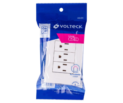 Placa armada de 3 contacto aterrizados, Volteck