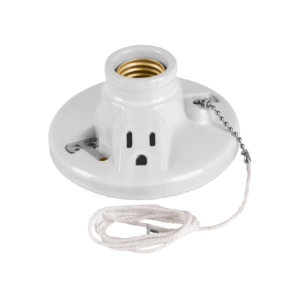 Portalámpara de porcelana, con ladrón y cadena, Volteck