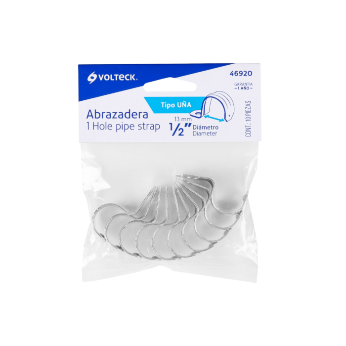 Bolsa con 10 abrazaderas 1/2" tipo uña para tubo, Volteck
