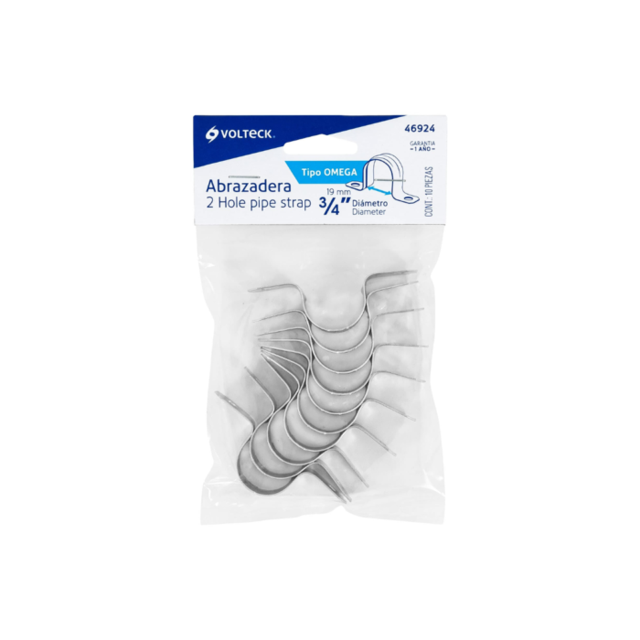 Bolsa con 10 abrazaderas 3/4" tipo omega para tubo, Volteck