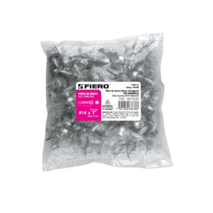 Bolsa con 100 pijas 1" hexagonal, punta broca con rondana