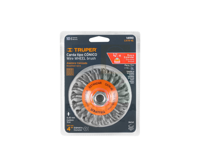 Carda tipo cónico 4”, alambre trenzado, 5/8”-11 - Imagen 2