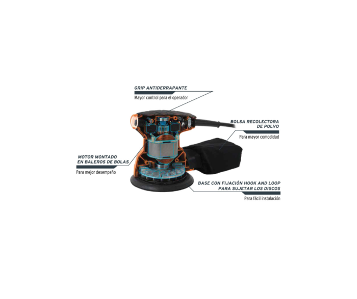 Lijadora roto orbital, 5", profesional, 260 W - Imagen 2