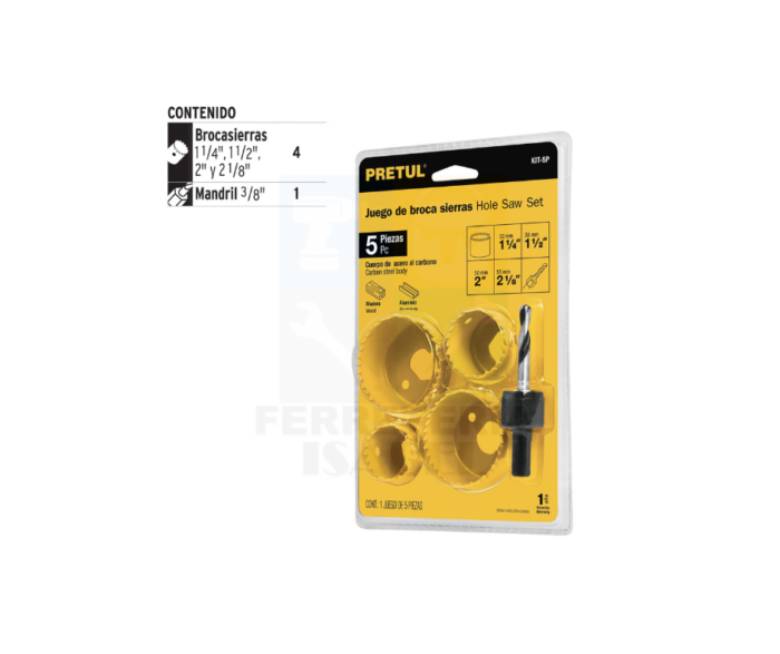 Juego de 4 brocasierras acero al carbono y 1 mandril, Pretul 23550 - Imagen 2
