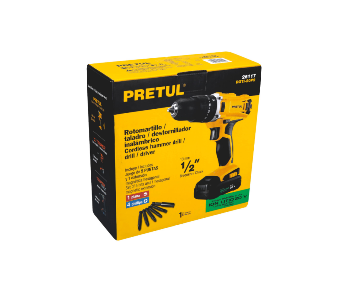 Rotomartillo inalámbrico 1/2" 20 V, Pretul - Imagen 2