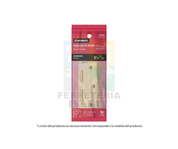 Bolsa con 2 bisagras cuadradas de 3" de acero latonado, Fiero - Image 3