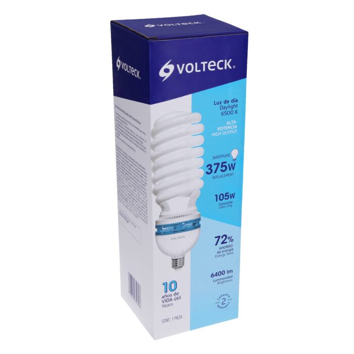 Lámpara fluorescente compacta espiral T5 de 105 W con luz de día, Volteck - Image 2