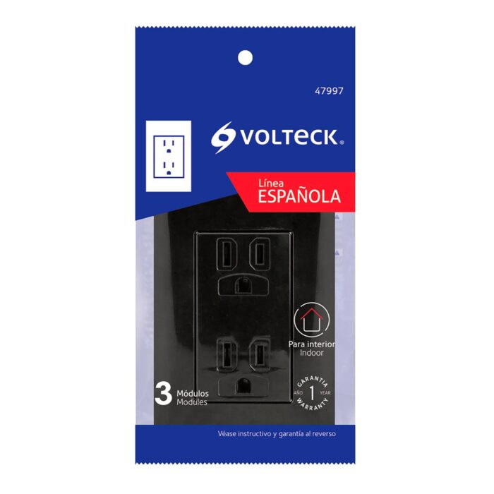 Placas con contactos dúplex 2 polos + tierra, 3 módulos, línea Española armada COD 47997 - Imagen 2