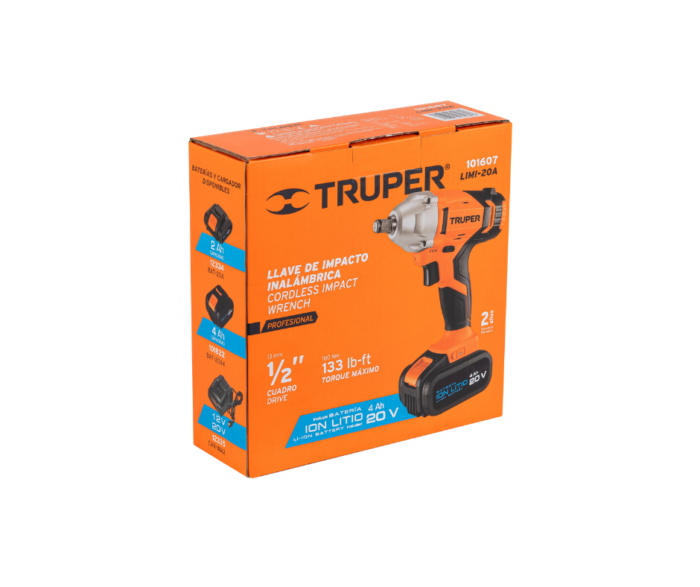 Llave de impacto inalámbrica 1/2" 20 V, profesional, Truper 101607 - Imagen 2