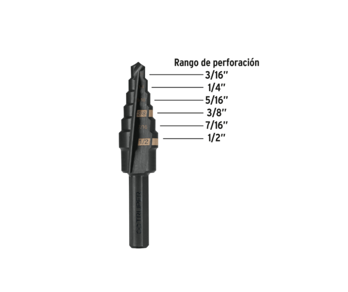 Broca escalonada óxido negro 6 escalones 3/16" a 1/2 Truper 12120 - Imagen 2