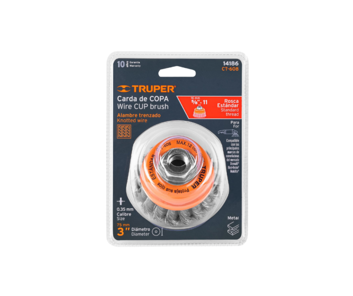Carda de copa, alambre trenzado fino, 3" para esmeril Truper - Imagen 2