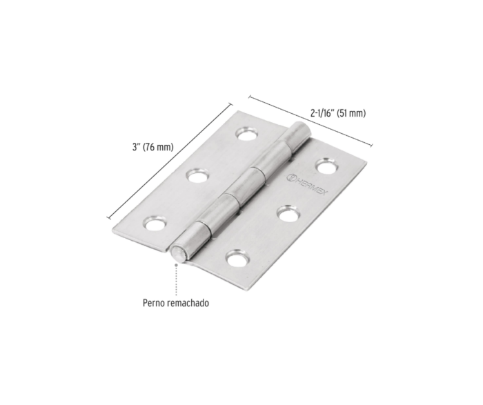 Bisagra rectangular 3" acero inoxidable, Hermex - Imagen 2