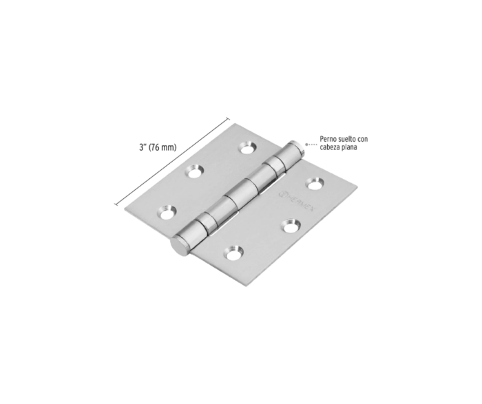 Bisagra cuadrada 3" acero inoxidable, plana Hermex - Imagen 2