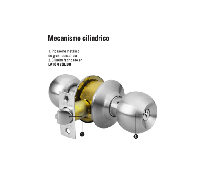 Cerradura esfera para recámara cromo mate, Hermex - Imagen 3