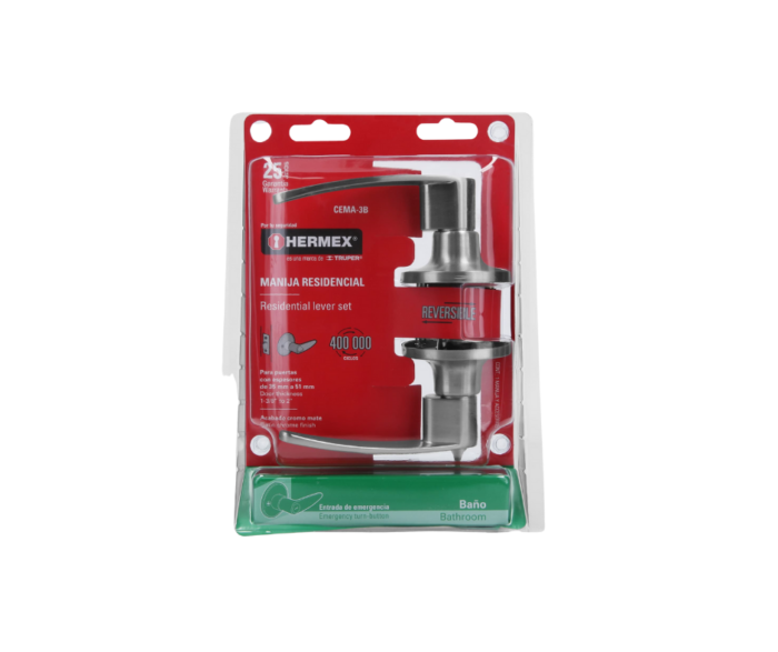 Cerradura manija baño cromo mate, cilindro de latón - Imagen 4