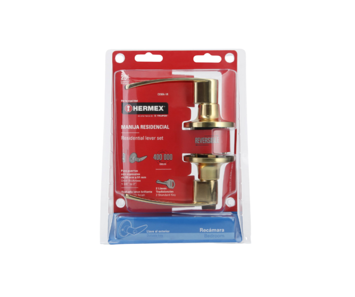 Cerradura manija recámara latón brillante, cilindro latón - Imagen 5