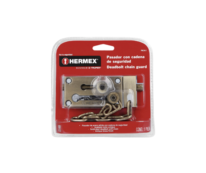 Pasador con cadena para puerta, acabado latón antiguo Hermex 43708 - Imagen 2