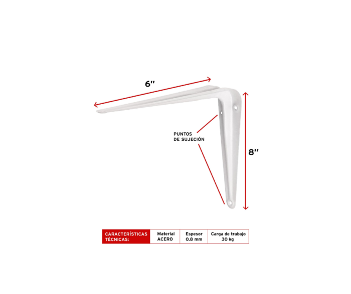 Ménsulas de acero 6 x 8", blanco Fiero - Imagen 3