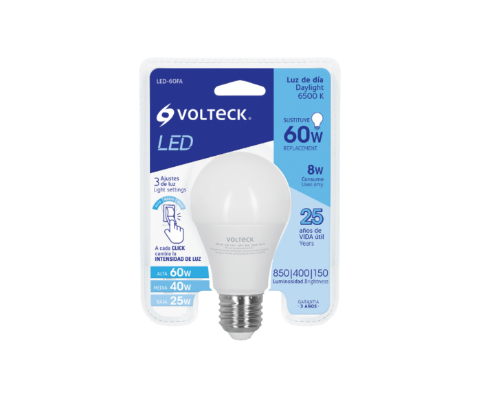 Lámpara LED tipo bulbo con 3 niveles de iluminación, blíster Volteck 48052 - Imagen 3