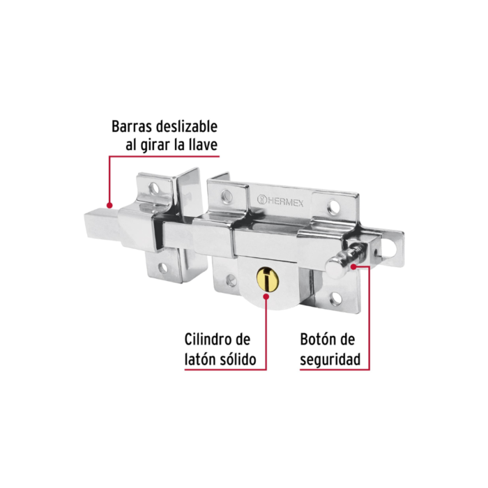 Cerradura de barra libre, izquierda, Hermex