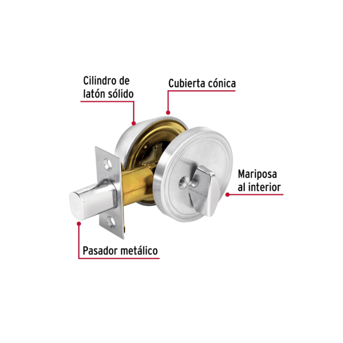 Cerrojo llave-mariposa cromo mate, llave de puntos, Hermex