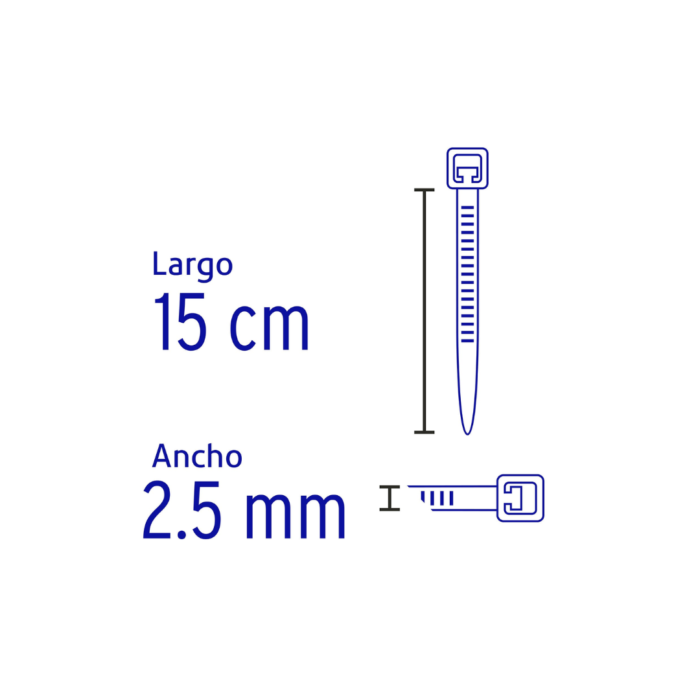 Bolsa con 100 cinchos plásticos 18 lb, 150x2.5 mm, naturales