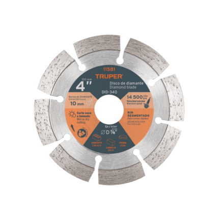 Disco de diamante de 4" x 2.1 mm rin segmentado, Truper