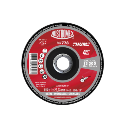 Disco abrasivo de 115 x 1 x 22.23 mm para corte de acero al carbón, acero inoxidable y metales