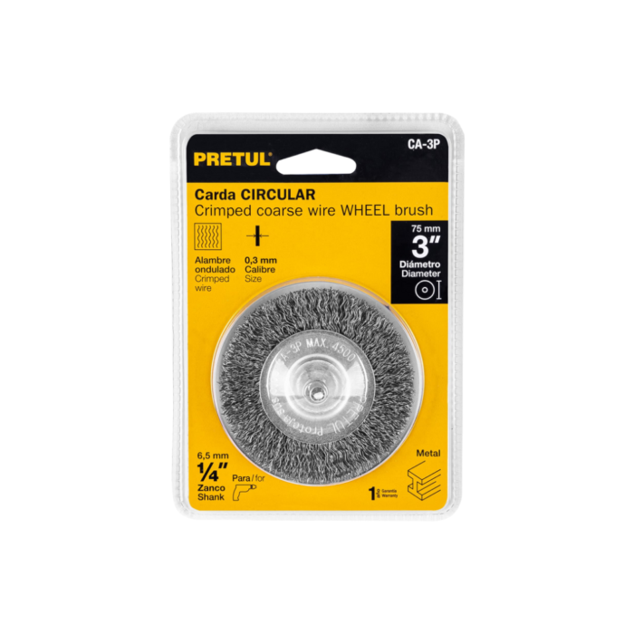 Carda circular 3" alambre grueso para taladro, Pretul