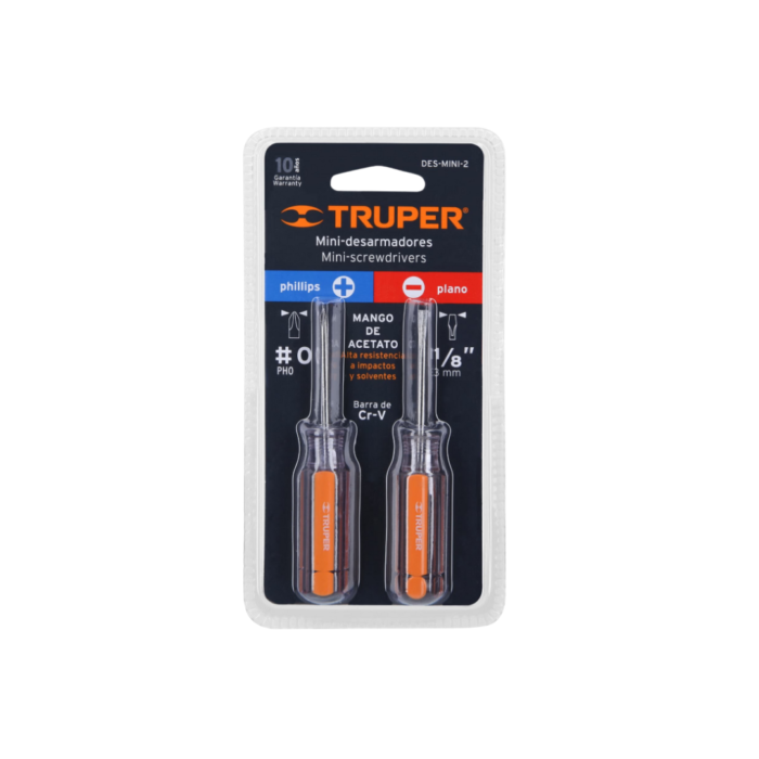 Dúo de mini desarmadores mango de acetato, Truper