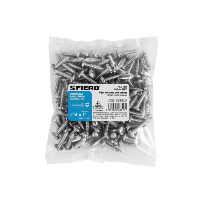 pijas para lámina, #14 x 1", Fiero bolsa 100 pza - Imagen 3