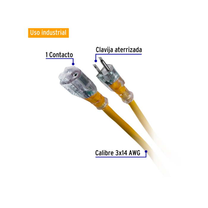 Extensión reforzada aterrizada 8 m 3x14 AWG, Volteck - Imagen 2