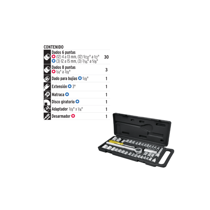 Juego de 39 herramientas 1/4" y 3/8" para mecánico, Pretul - Imagen 3