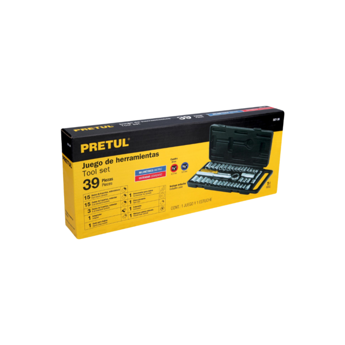 Juego de 39 herramientas 1/4" y 3/8" para mecánico, Pretul