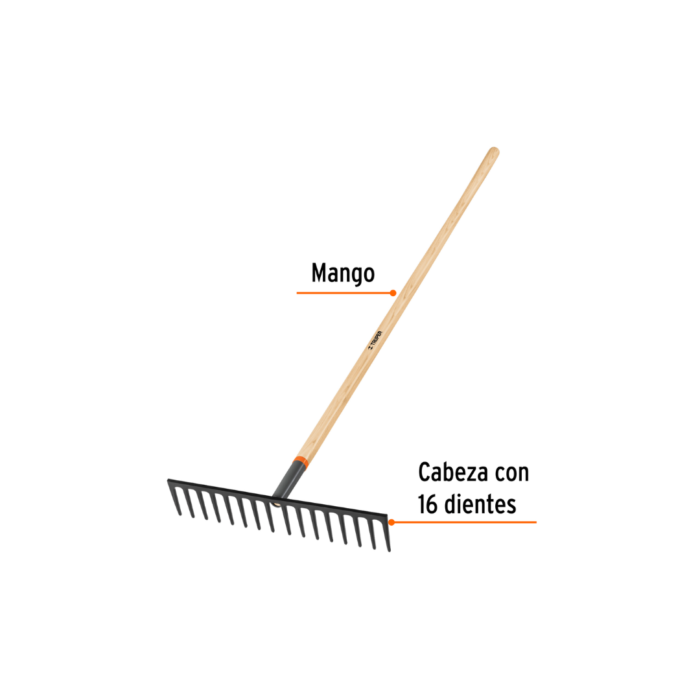 Rastrillo recto reforzado, 16 dientes, mango de 60", Truper - Imagen 2
